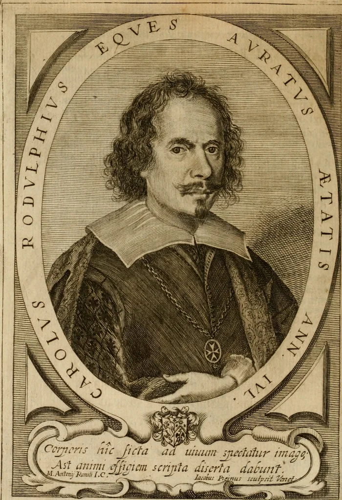An illustration from Le marauiglie dell'arte, ouero, Le vite de gl'illustri pittori veneti, e dello stato : oue sono raccolte le opere insigni, i costumi, & i ritratti loro : con la narratione delle historie, delle fauole, e delle moralità da quelli dipinte, 1648, leaf 19