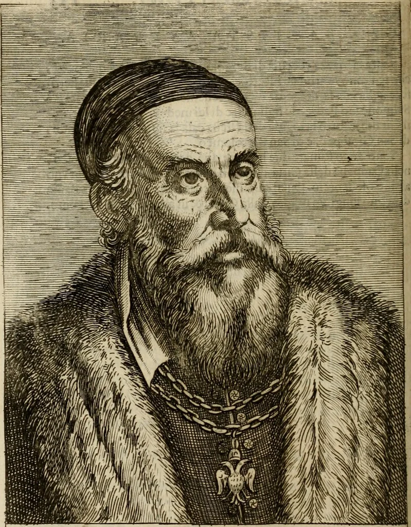 An illustration from Le marauiglie dell'arte, ouero, Le vite de gl'illustri pittori veneti, e dello stato : oue sono raccolte le opere insigni, i costumi, & i ritratti loro : con la narratione delle historie, delle fauole, e delle moralità da quelli dipinte, 1648, leaf 205