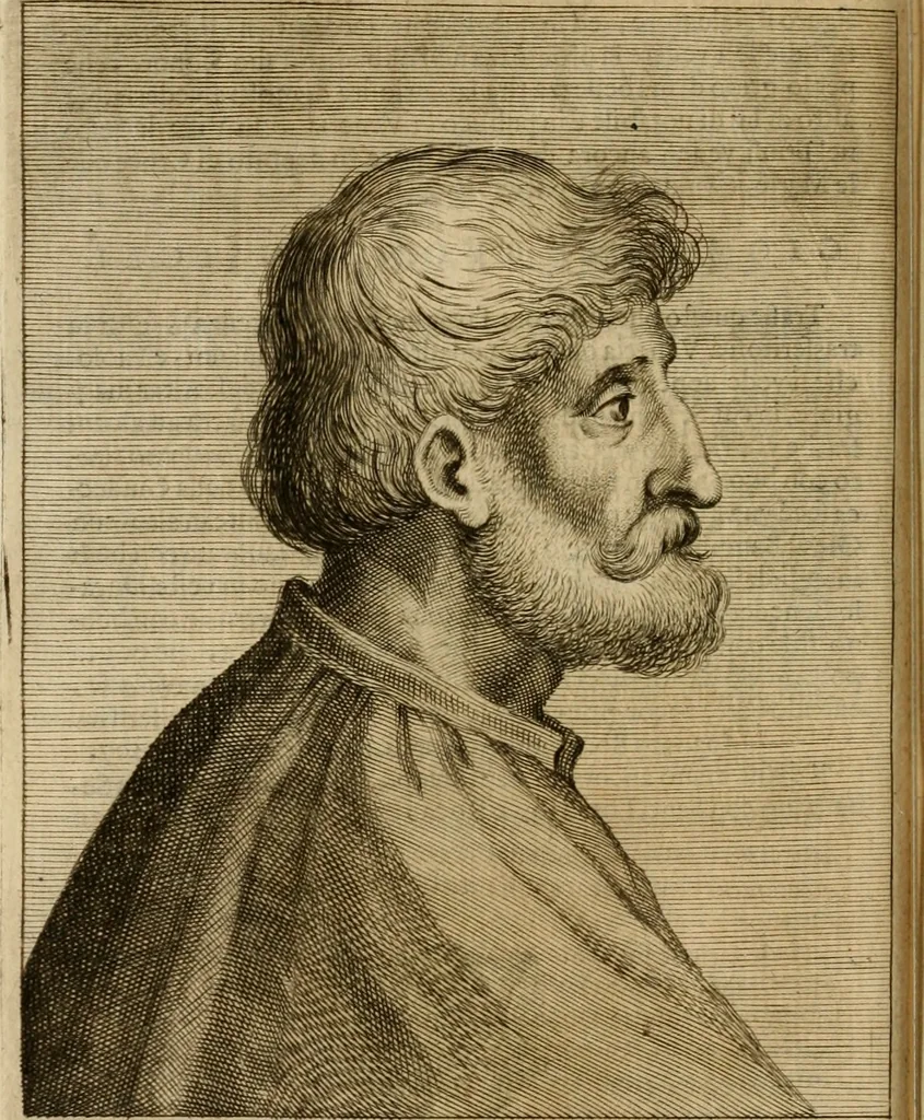 An illustration from Le marauiglie dell'arte, ouero, Le vite de gl'illustri pittori veneti, e dello stato : oue sono raccolte le opere insigni, i costumi, & i ritratti loro : con la narratione delle historie, delle fauole, e delle moralità da quelli dipinte, 1648, leaf 97