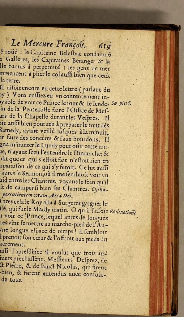 An illustration from Le mercure françois, ou, La suitte de l'histoire de la paix. : Commençant l'an M. D.CV. pour suitte du septenaire du D. Cayer, & finissant au sacre du tres-Chrestien roy de France & de Nauarre Loys XIII. [i.e. Cayet. From 1605 to 1635 by J. and E. Richer, and continued to 1644 by J. Renaudot], 1611, leaf 1043