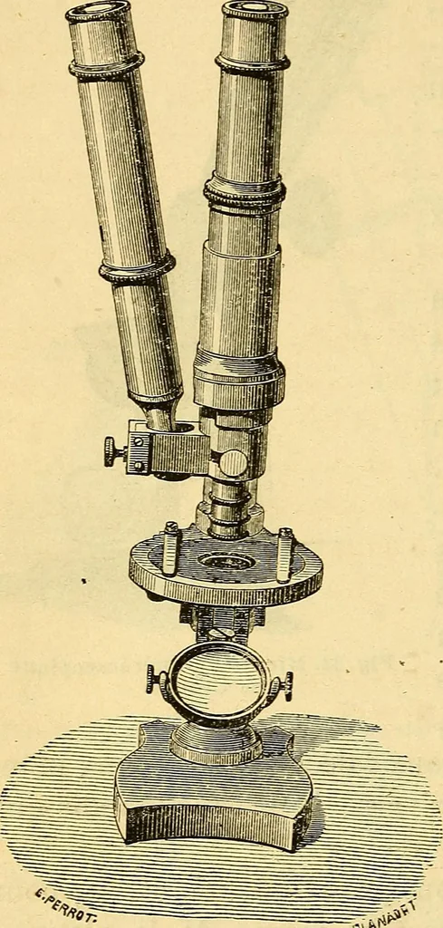 An illustration from Le microscope manuel a l'usage des étudiants, 1867, leaf 75