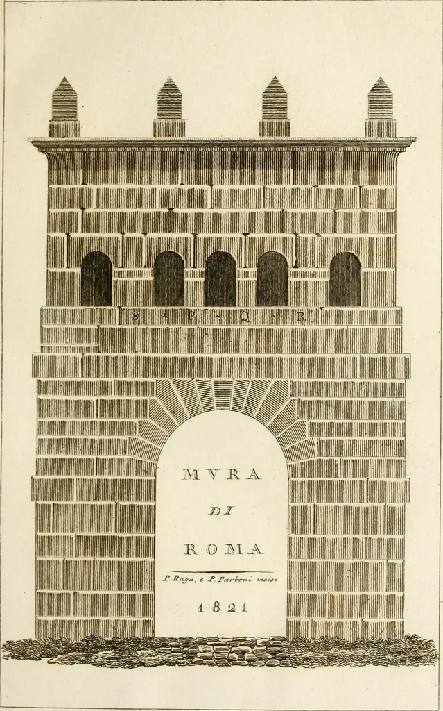 An illustration from Le mura di Roma, 1820, leaf 10
