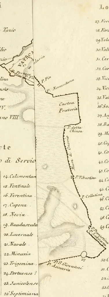 An illustration from Le mura di Roma, 1820, leaf 418
