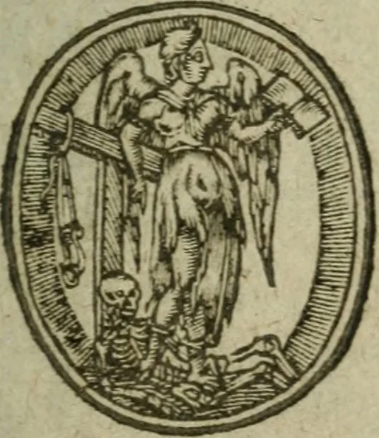 An illustration from Le mystere d'iniqvité, c'est à dire l'histoire de la papavté. Par qvels progrez elle est montée à ce comble, & quelles oppositions les gens de bien lui ont faict de temps en temps. Ou sont aussi defendus les droicts des empereurs, rois & princes chrestiens, contre les assertions des cardinaux Bellarmin & Baronius, 1612, leaf 2