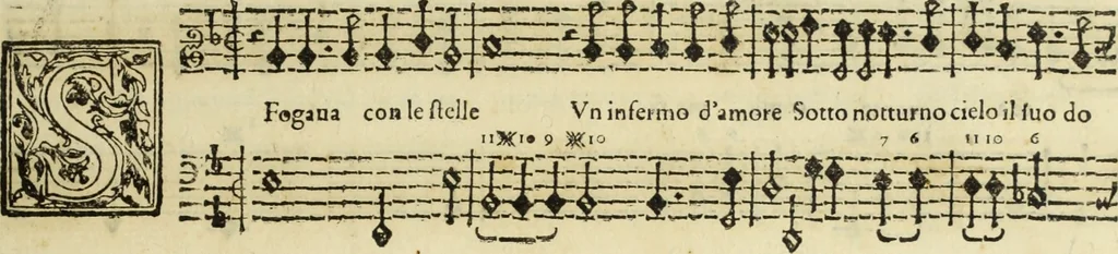 An illustration from Le nvove mvsiche di Givlio Caccini detto Romano, 1602, leaf 26