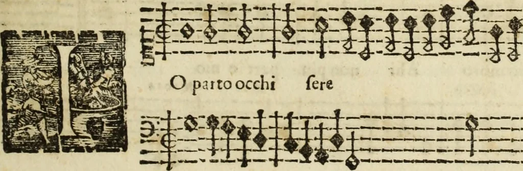 An illustration from Le nvove mvsiche di Givlio Caccini detto Romano, 1602, leaf 38