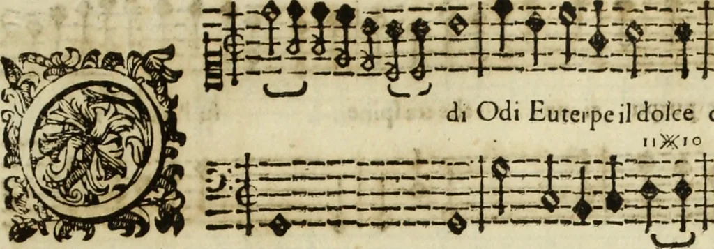 An illustration from Le nvove mvsiche di Givlio Caccini detto Romano, 1602, leaf 48