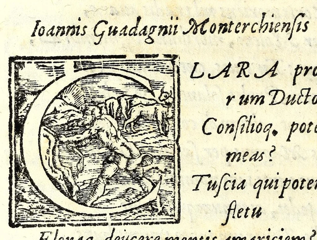 An illustration from Leonardi Ginii Cortonensis In funere serenissimi Cosmi Medicis magni Etruriae ducis funebris laudatio ad Senenses, 1574, leaf 32