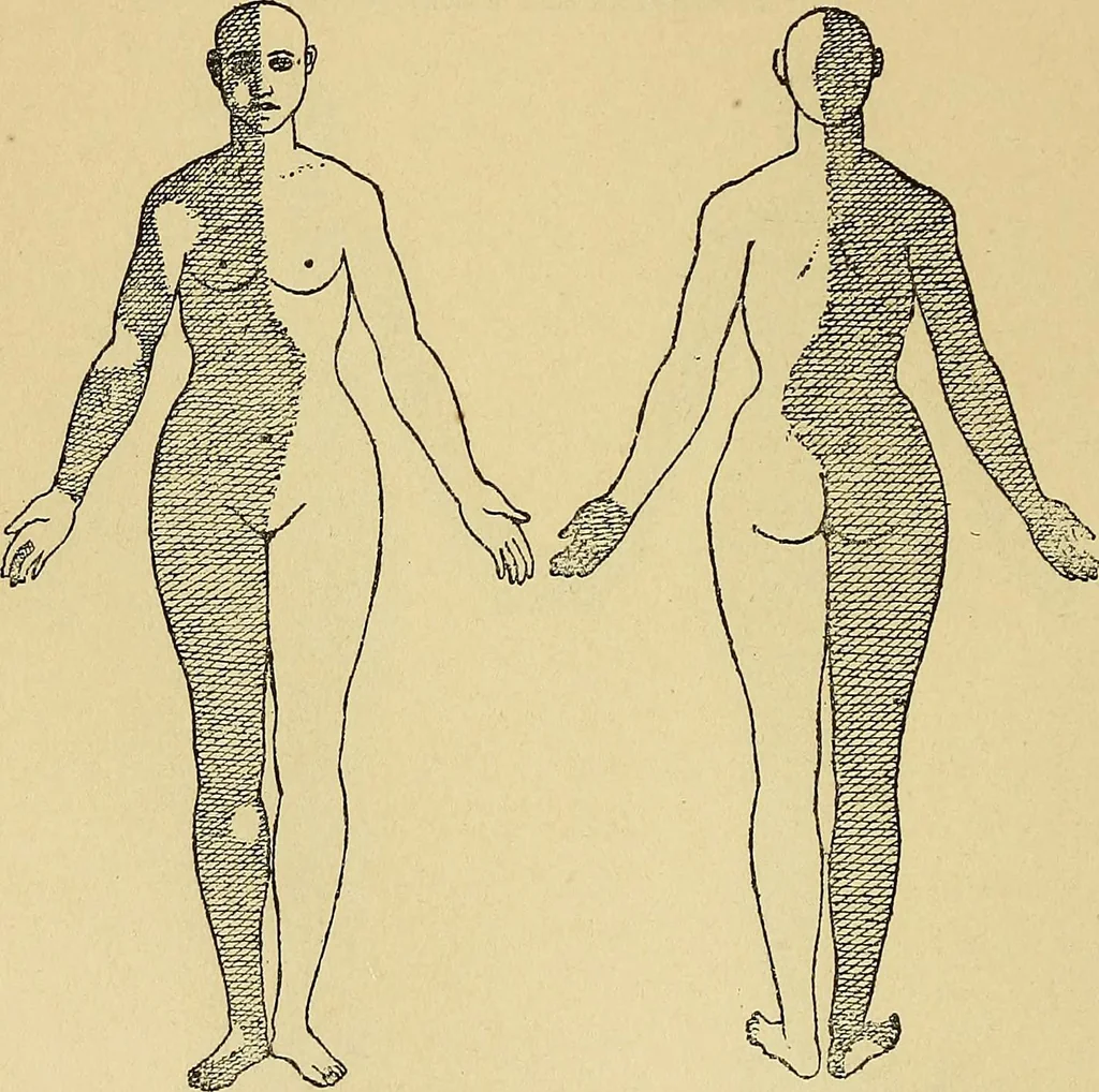 An illustration from Leçons cliniques sur l'hystérie et l'hypnotisme : faites à l'Hôpital Saint-André de Bordeaux, 1891, leaf 149
