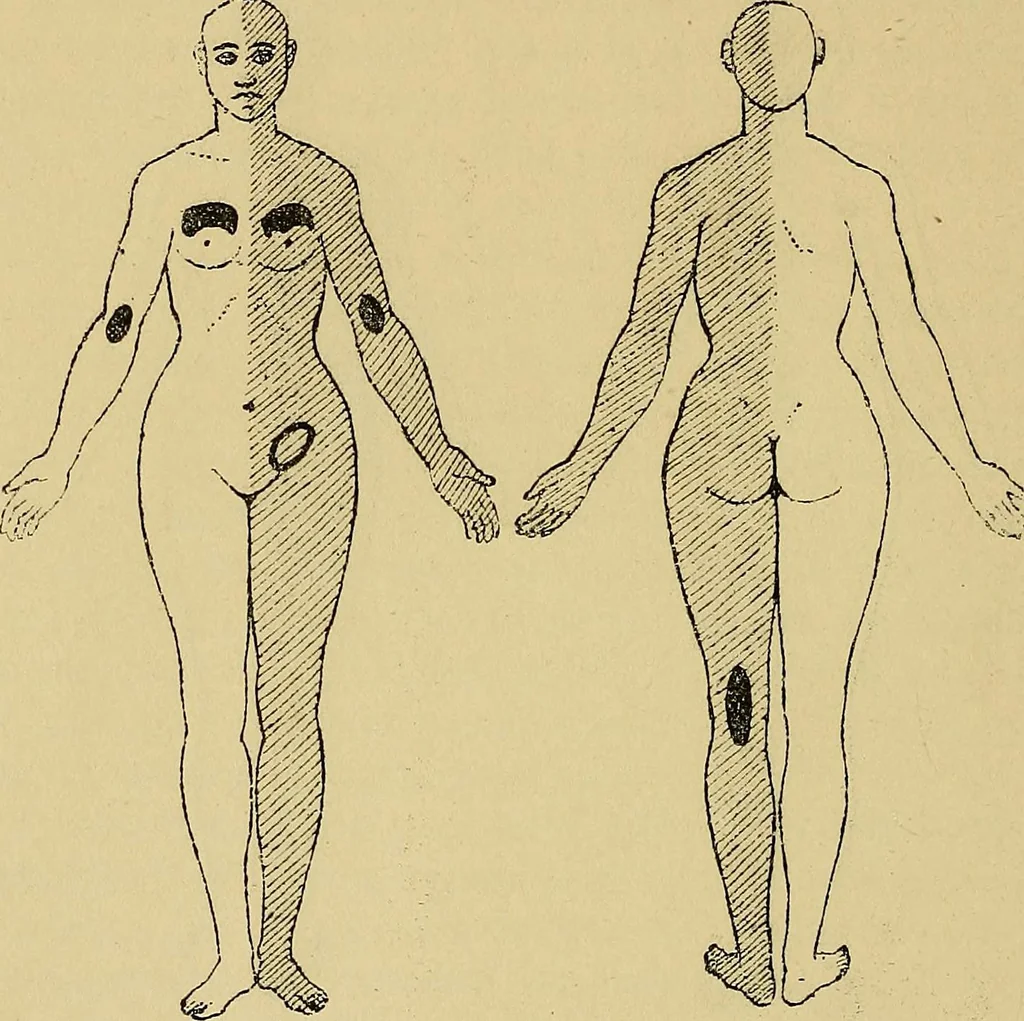 An illustration from Leçons cliniques sur l'hystérie et l'hypnotisme : faites à l'Hôpital Saint-André de Bordeaux, 1891, leaf 121