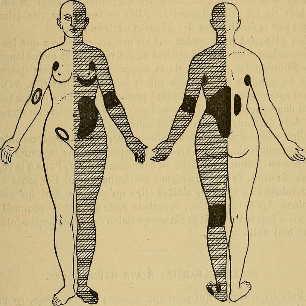 An illustration from Leçons cliniques sur l'hystérie et l'hypnotisme : faites à l'Hôpital Saint-André de Bordeaux, 1891, leaf 434