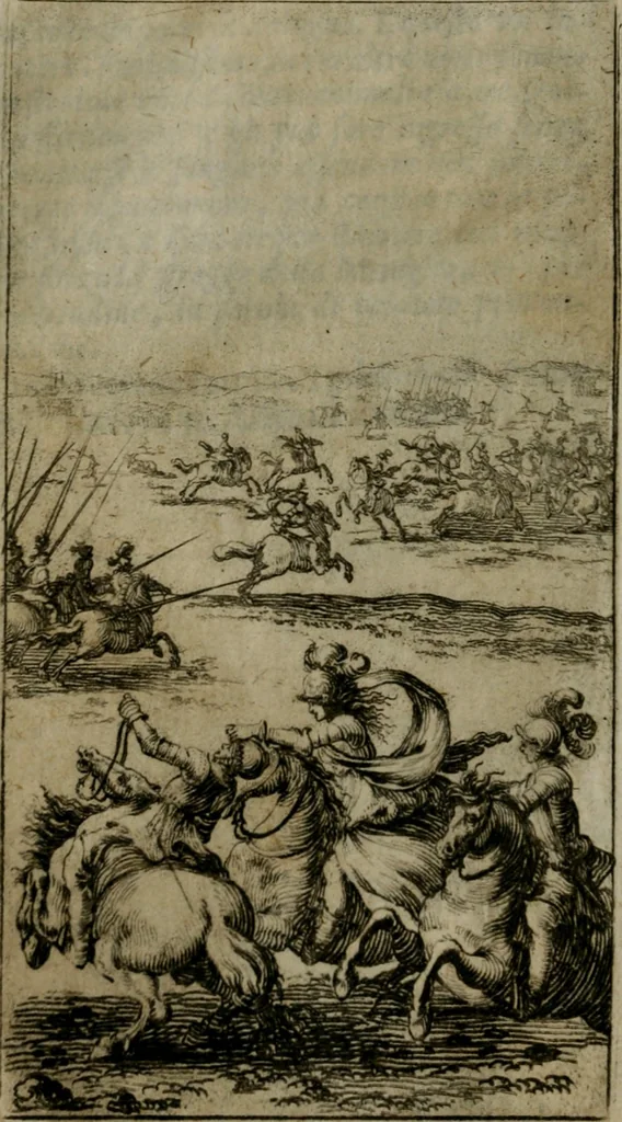 An illustration from Le pazzie de' savi, overo, Il Lambertaccio : poema tragicoeroicomico, 1641, leaf 107