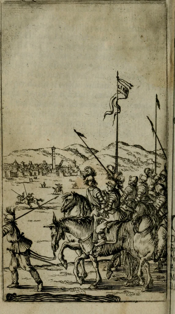 An illustration from Le pazzie de' savi, overo, Il Lambertaccio : poema tragicoeroicomico, 1641, leaf 143
