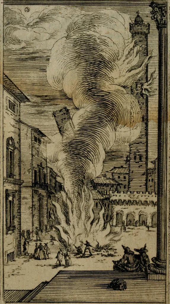 An illustration from Le pazzie de' savi, overo, Il Lambertaccio : poema tragicoeroicomico, 1641, leaf 349