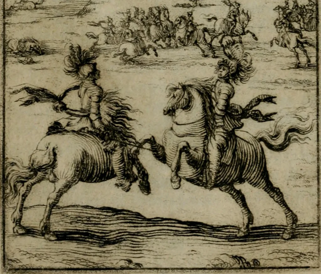 An illustration from Le pazzie de' savi, overo, Il Lambertaccio : poema tragicoeroicomico, 1641, leaf 67