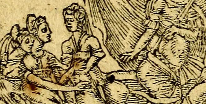 An illustration from Le pegme de Pierre Covstav, 1560, leaf 17
