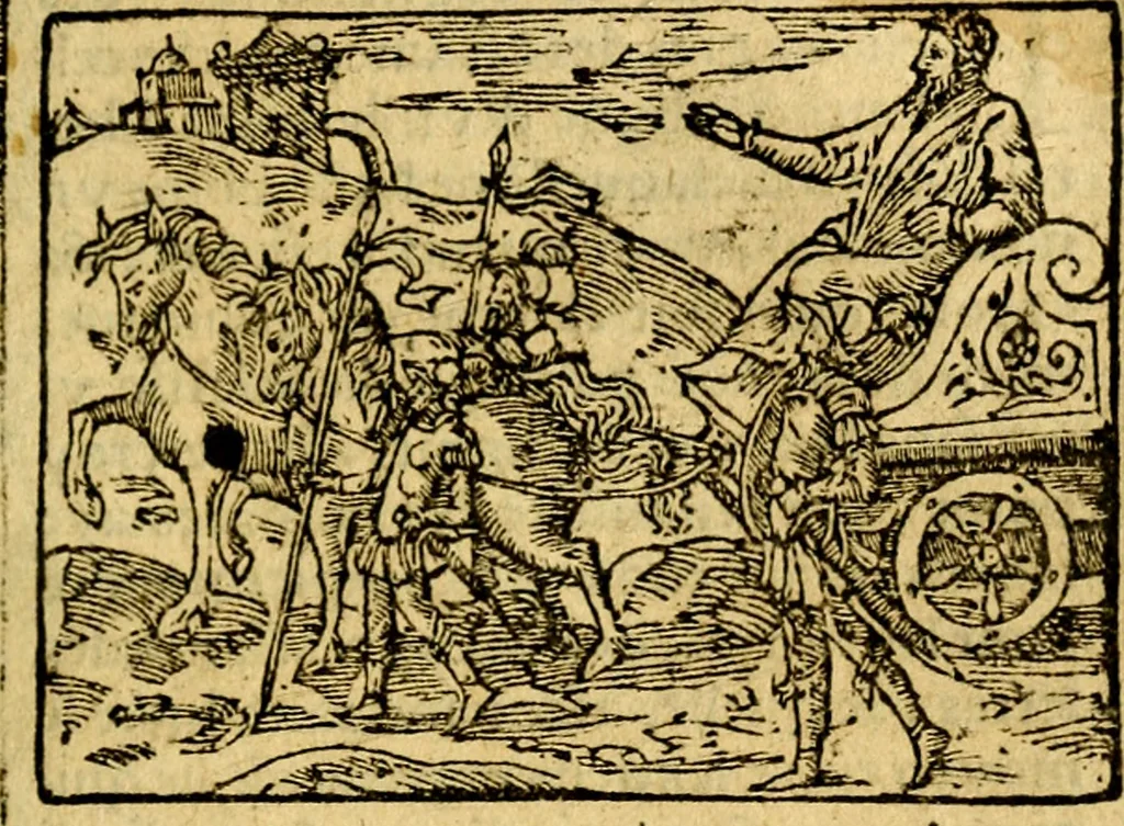An illustration from Le pegme de Pierre Covstav, 1560, leaf 236