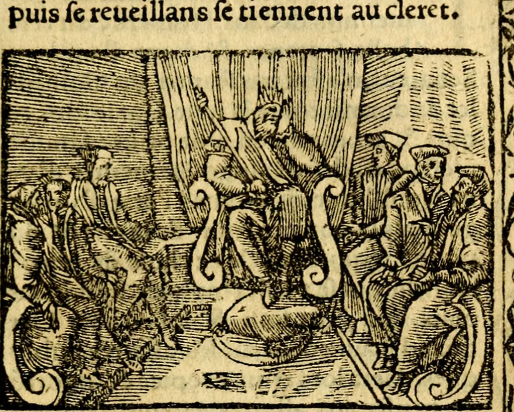 An illustration from Le pegme de Pierre Covstav, 1560, leaf 262