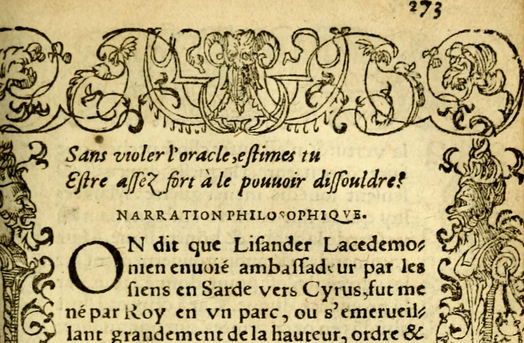 An illustration from Le pegme de Pierre Covstav, 1560, leaf 274