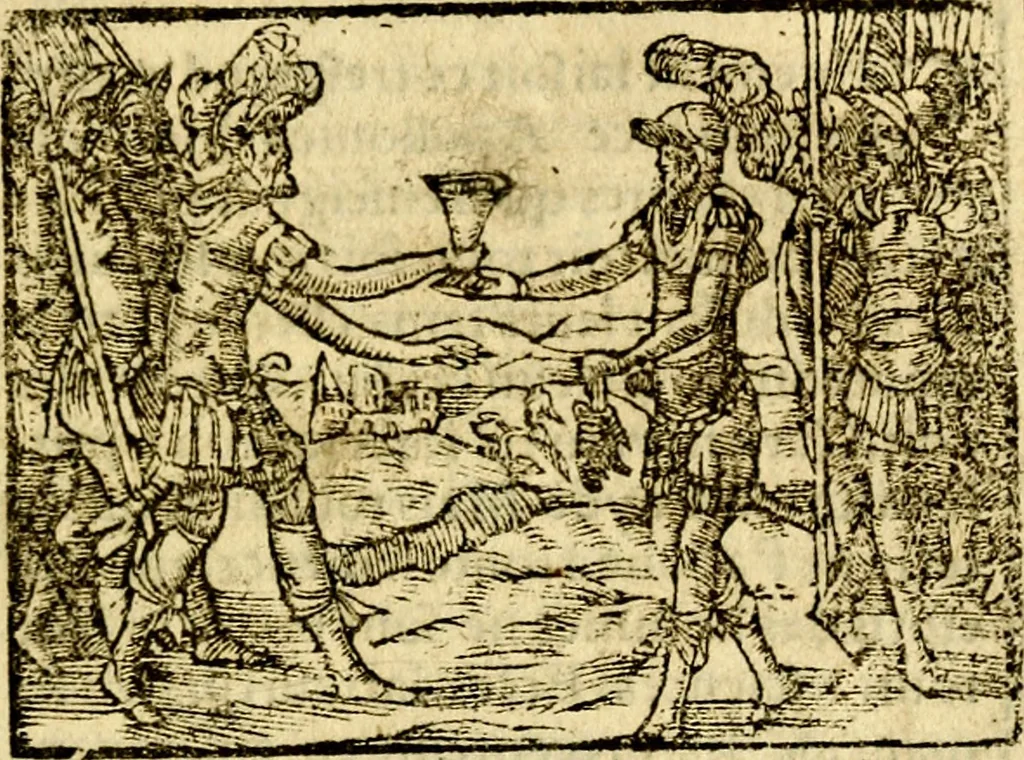 An illustration from Le pegme de Pierre Covstav, 1560, leaf 366