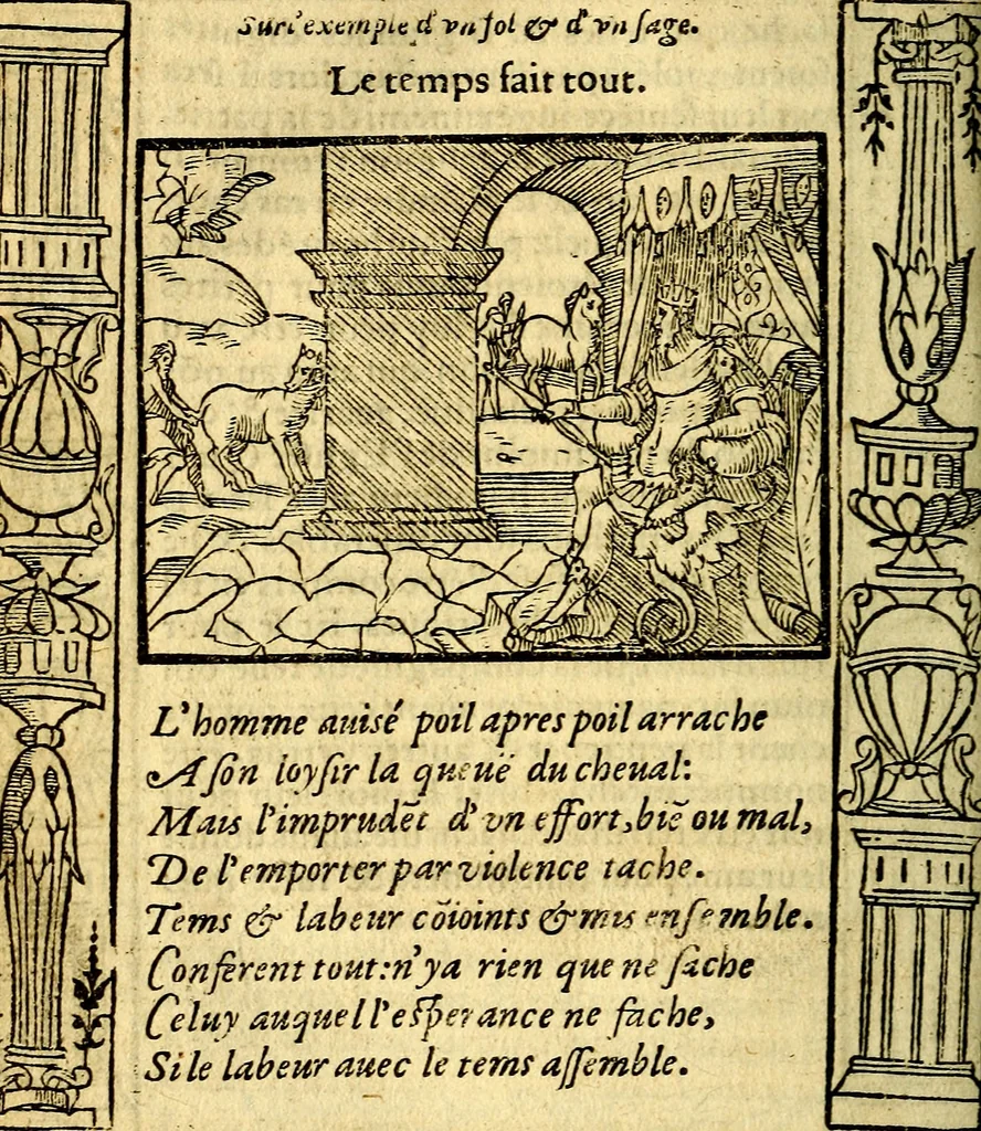 An illustration from Le pegme de Pierre Covstav, 1560, leaf 373