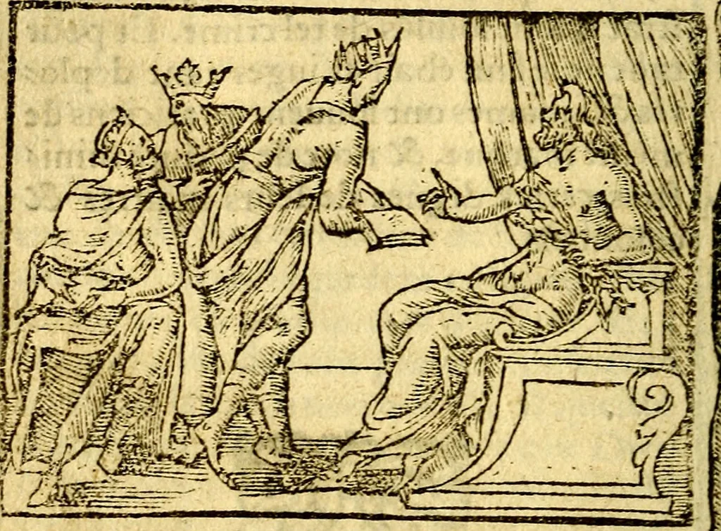 An illustration from Le pegme de Pierre Covstav, 1560, leaf 93