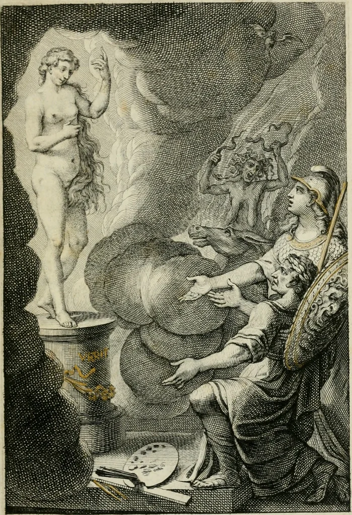 An illustration from Le peintre converty aux precises et universelles regles de son art : avec un raissonnement abregé au sujet des tableaux, basreliefs & autres ornemens que l'on peut faire sur les diverses superficies des bastimens : et quelques advertissemens contre les erreurs que des nouveaux écrivains veulent introduire dans la pratique de ces arts, 1667, leaf 6