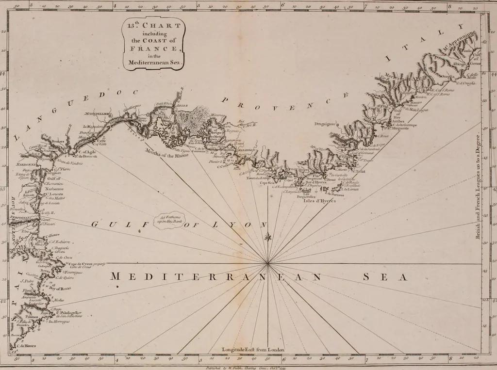 An illustration from Le Petit Neptune français; or, French coasting pilot, for the coast of Flanders, Channel, Bay of Biscay, and Mediterranean. To which is added the coast of Italy from the river Var to Orbitello; with the Gulf of Naples, and the island of Corsica, 1793, leaf 177