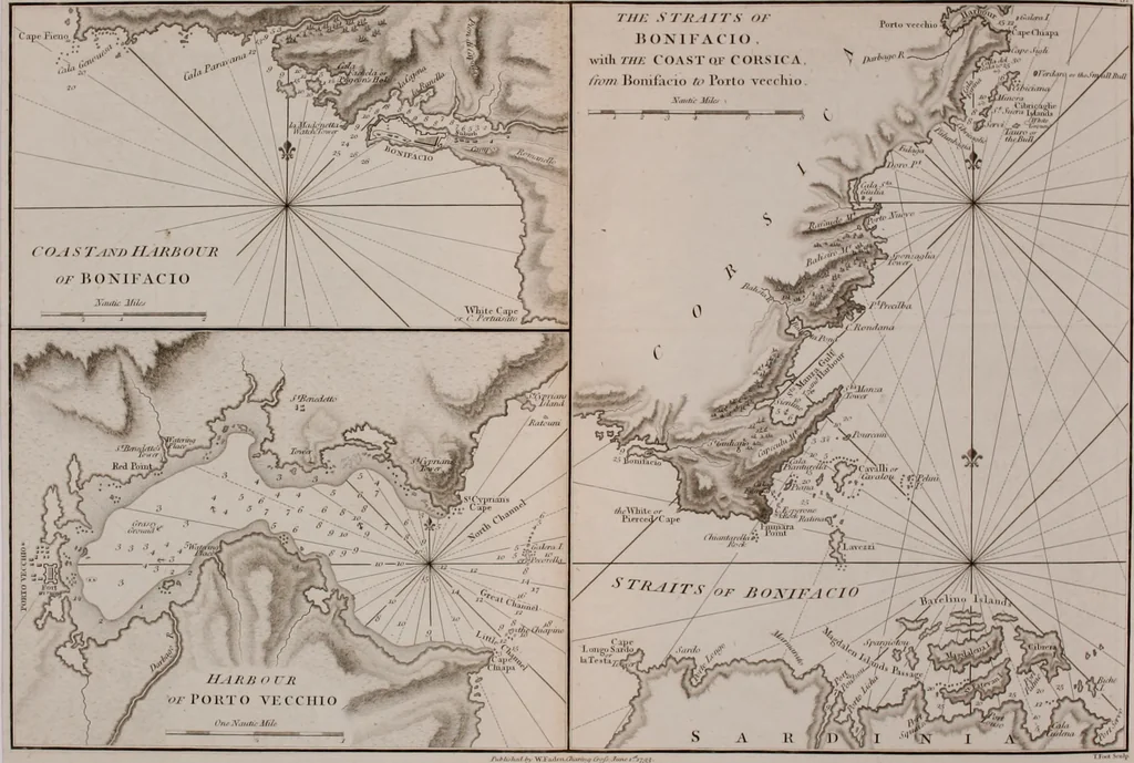 An illustration from Le Petit Neptune français; or, French coasting pilot, for the coast of Flanders, Channel, Bay of Biscay, and Mediterranean. To which is added the coast of Italy from the river Var to Orbitello; with the Gulf of Naples, and the island of Corsica, 1793, leaf 217