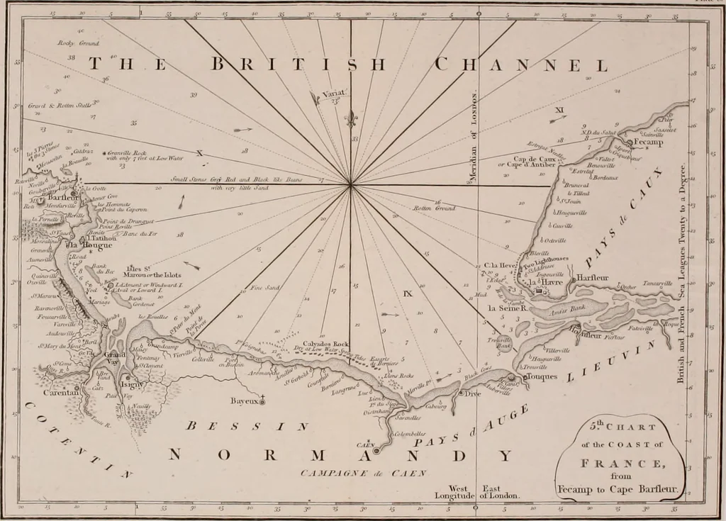 An illustration from Le Petit Neptune français; or, French coasting pilot, for the coast of Flanders, Channel, Bay of Biscay, and Mediterranean. To which is added the coast of Italy from the river Var to Orbitello; with the Gulf of Naples, and the island of Corsica, 1793, leaf 47