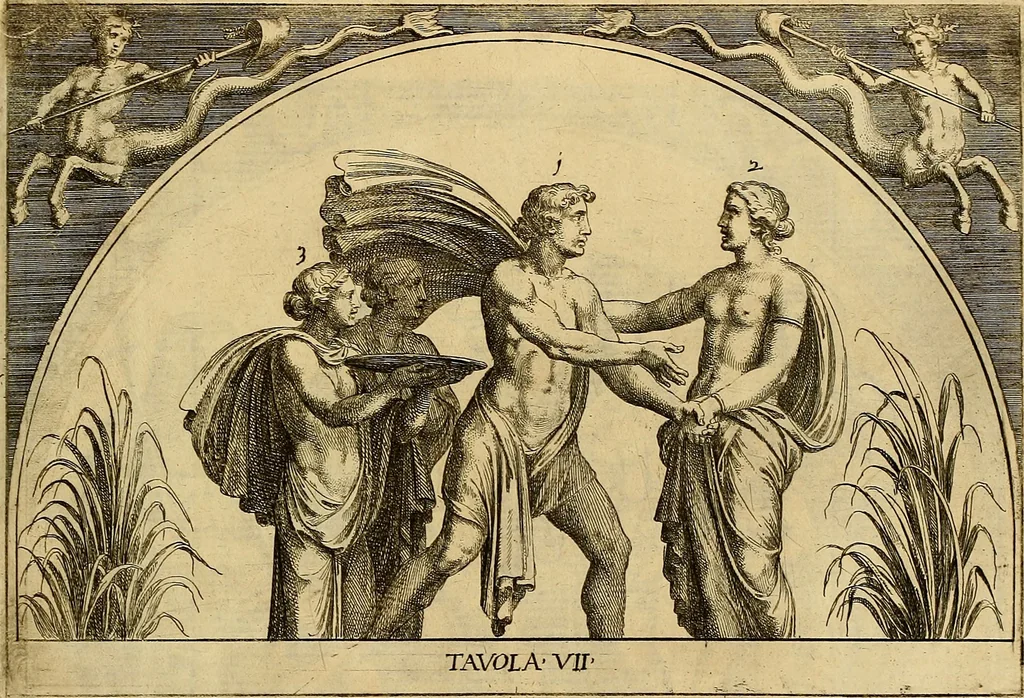 An illustration from Le pitture antiche delle grotte di Roma, e del sepolcro de' Nasonj : disegnate, & intagliate alla similitudine degli antichi originali, 1706, leaf 100