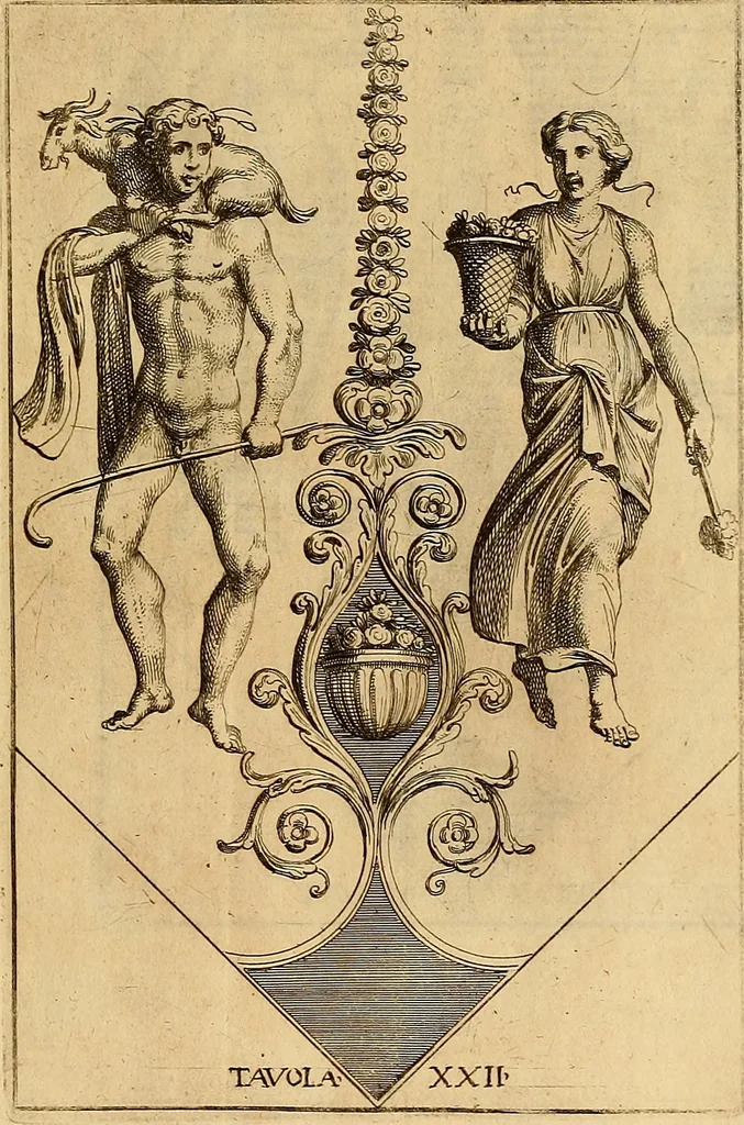 An illustration from Le pitture antiche delle grotte di Roma, e del sepolcro de' Nasonj : disegnate, & intagliate alla similitudine degli antichi originali, 1706, leaf 130