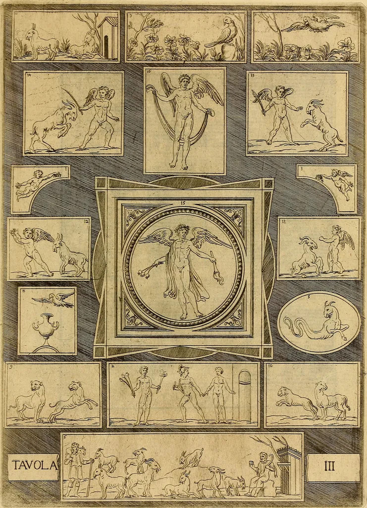 An illustration from Le pitture antiche delle grotte di Roma, e del sepolcro de' Nasonj : disegnate, & intagliate alla similitudine degli antichi originali, 1706, leaf 184