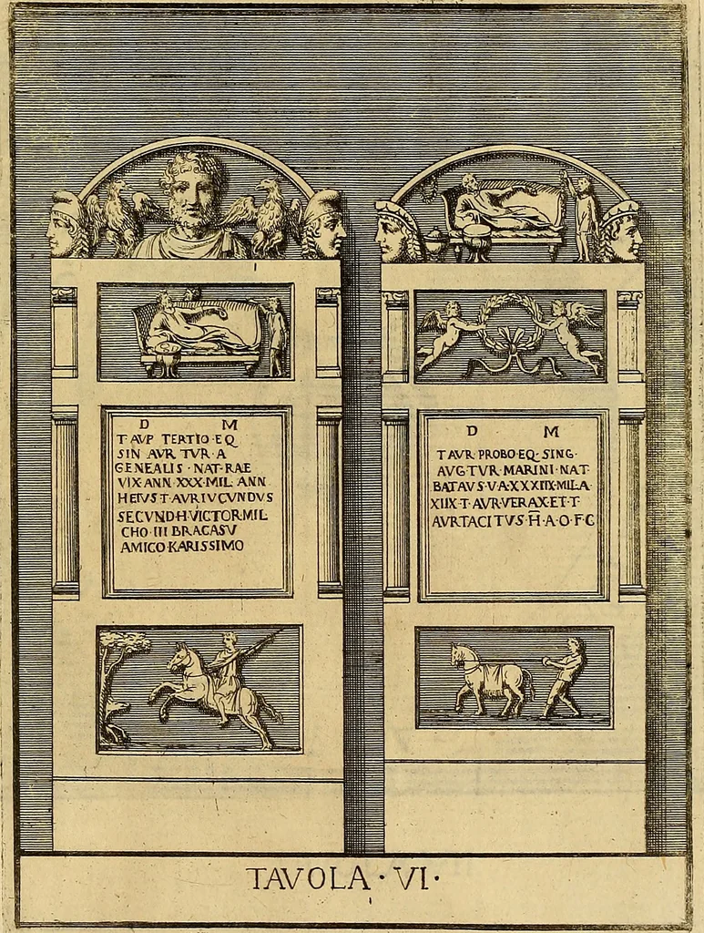An illustration from Le pitture antiche delle grotte di Roma, e del sepolcro de' Nasonj : disegnate, & intagliate alla similitudine degli antichi originali, 1706, leaf 190