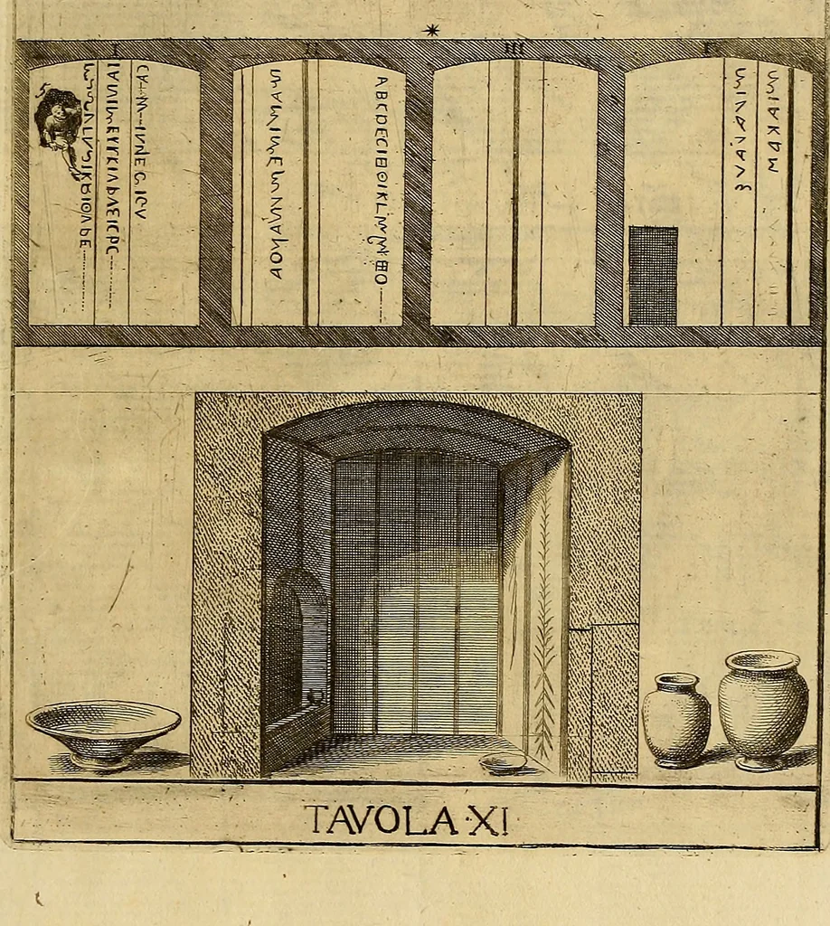 An illustration from Le pitture antiche delle grotte di Roma, e del sepolcro de' Nasonj : disegnate, & intagliate alla similitudine degli antichi originali, 1706, leaf 200