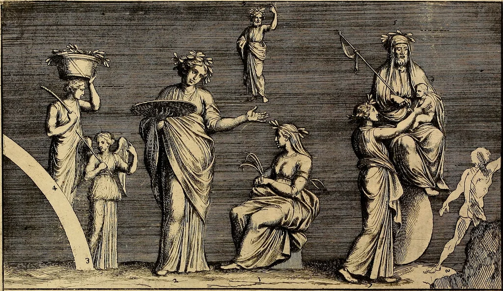 An illustration from Le pitture antiche delle grotte di Roma, e del sepolcro de' Nasonj : disegnate, & intagliate alla similitudine degli antichi originali, 1706, leaf 32