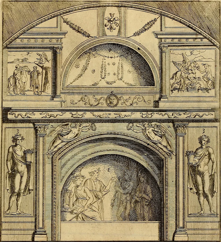 An illustration from Le pitture antiche delle grotte di Roma, e del sepolcro de' Nasonj : disegnate, & intagliate alla similitudine degli antichi originali, 1706, leaf 94