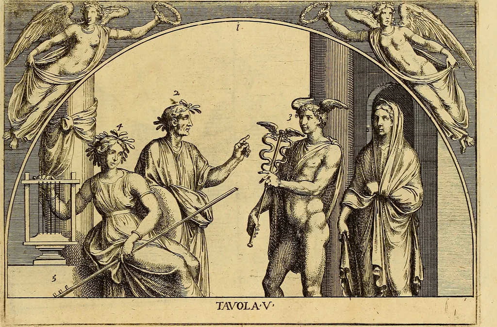 An illustration from Le pitture antiche delle grotte di Roma, e del sepolcro de' Nasonj : disegnate, & intagliate alla similitudine degli antichi originali, 1706, leaf 96