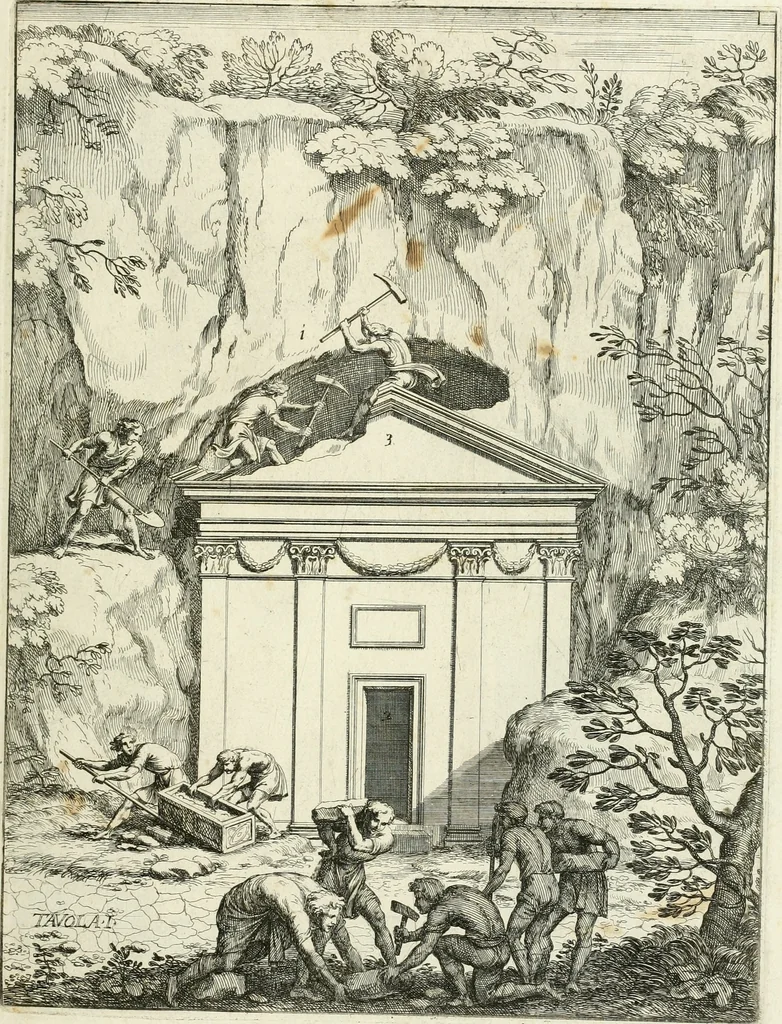 An illustration from Le pitture antiche del sepolcro de Nasonii nella Via Flaminia : disegnate, ed intagliate alla similitudine degli antichi originali, 1680, leaf 24