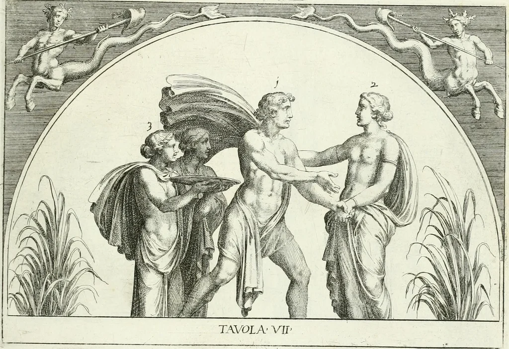 An illustration from Le pitture antiche del sepolcro de Nasonii nella Via Flaminia : disegnate, ed intagliate alla similitudine degli antichi originali, 1680, leaf 36