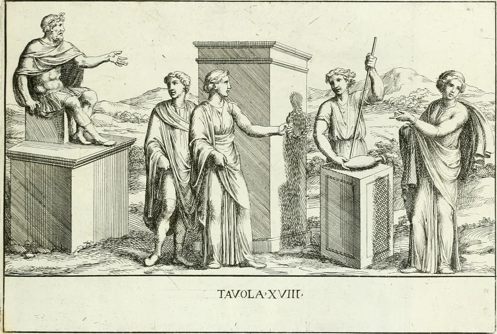 An illustration from Le pitture antiche del sepolcro de Nasonii nella Via Flaminia : disegnate, ed intagliate alla similitudine degli antichi originali, 1680, leaf 58