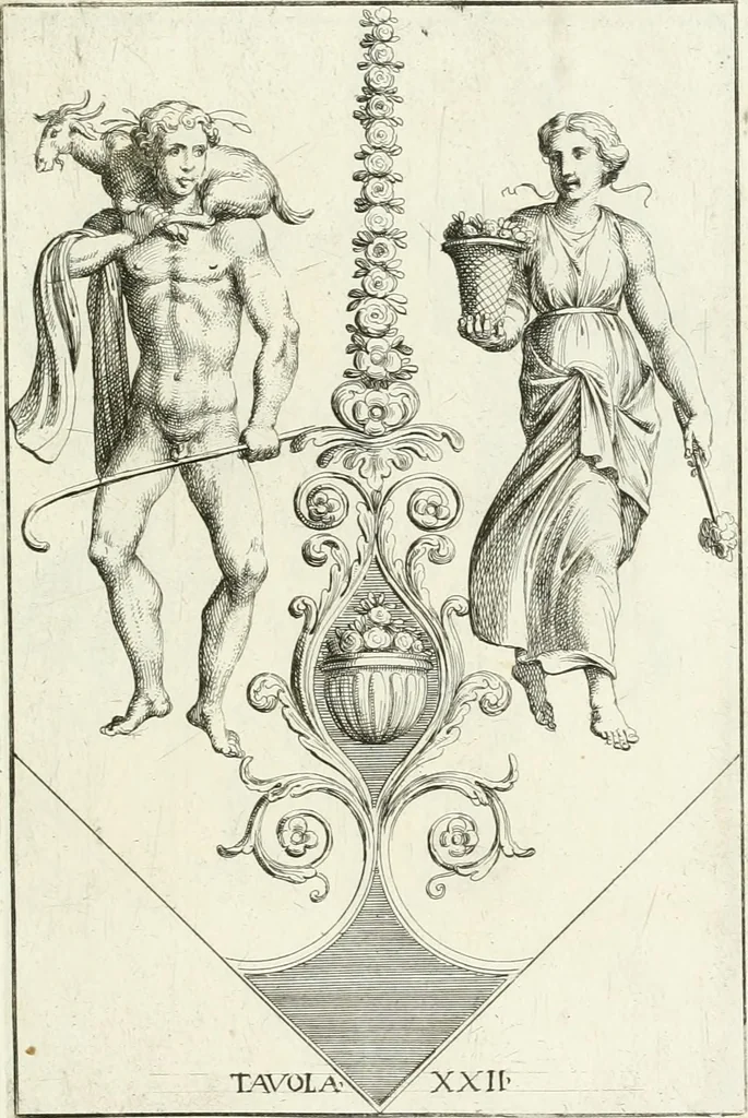 An illustration from Le pitture antiche del sepolcro de Nasonii nella Via Flaminia : disegnate, ed intagliate alla similitudine degli antichi originali, 1680, leaf 82