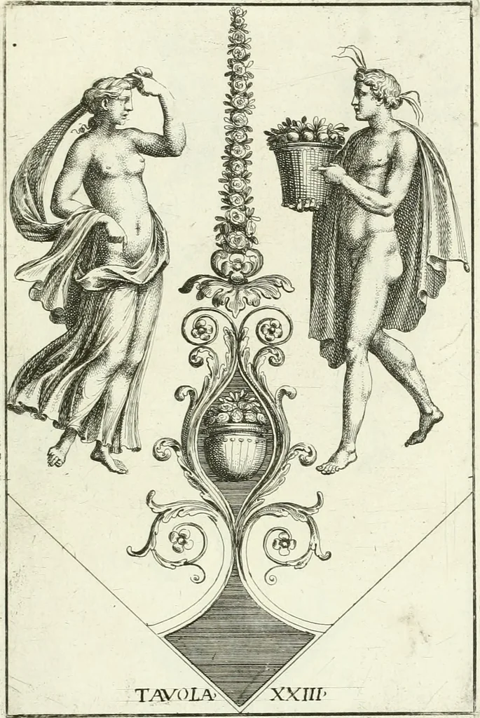 An illustration from Le pitture antiche del sepolcro de Nasonii nella Via Flaminia : disegnate, ed intagliate alla similitudine degli antichi originali, 1680, leaf 84