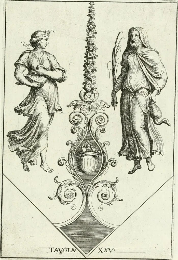 An illustration from Le pitture antiche del sepolcro de Nasonii nella Via Flaminia : disegnate, ed intagliate alla similitudine degli antichi originali, 1680, leaf 88