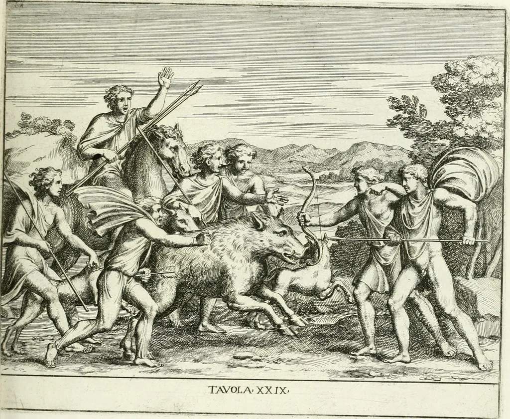 An illustration from Le pitture antiche del sepolcro de Nasonii nella Via Flaminia : disegnate, ed intagliate alla similitudine degli antichi originali, 1680, leaf 96