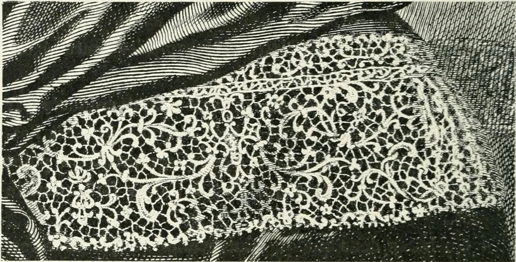 An illustration from Le poinct de France et les centres dentelliers au XVIIe et au XVIIIe siècles; ouvrage orné de quarante-trois illustrations, 1905, leaf 143