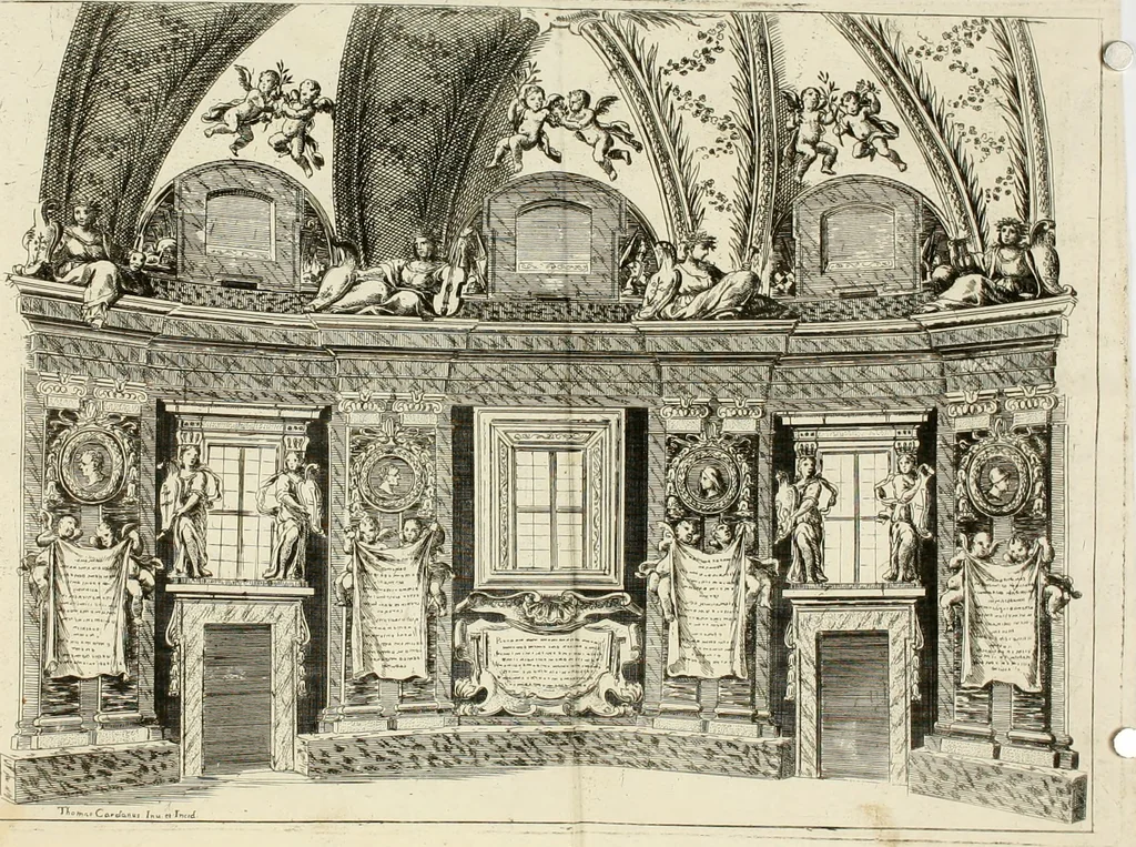 An illustration from Le pompe funebri celebrate da' Signori Accademici Infecondi di Roma per la morte dell'illustrissima Signora Elena Lucrezia Cornara Piscopia accademica, detta l'Inalterabile, 1686, leaf 39