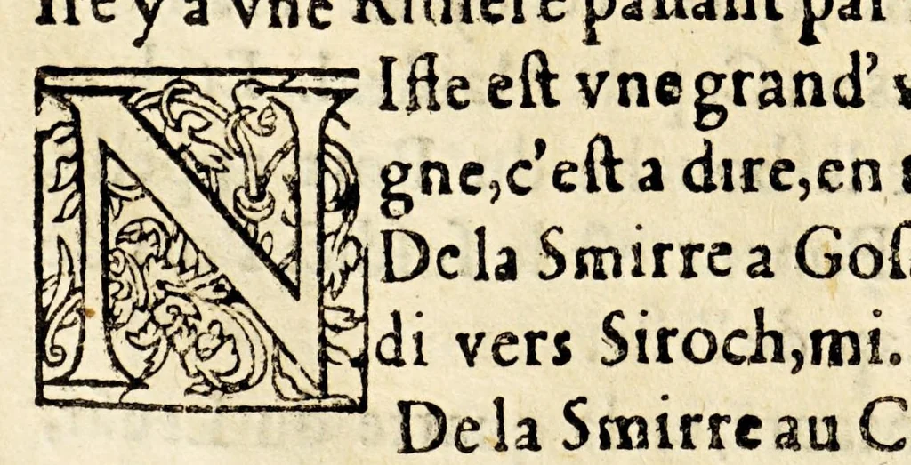 An illustration from Le portulan contenant la description tant des mers du Ponent despuis le destroict de Gibeltar iusques a la Schiuse en Flandres, que de la mer Mediterranée, ou du Leuant,, 1577, leaf 168