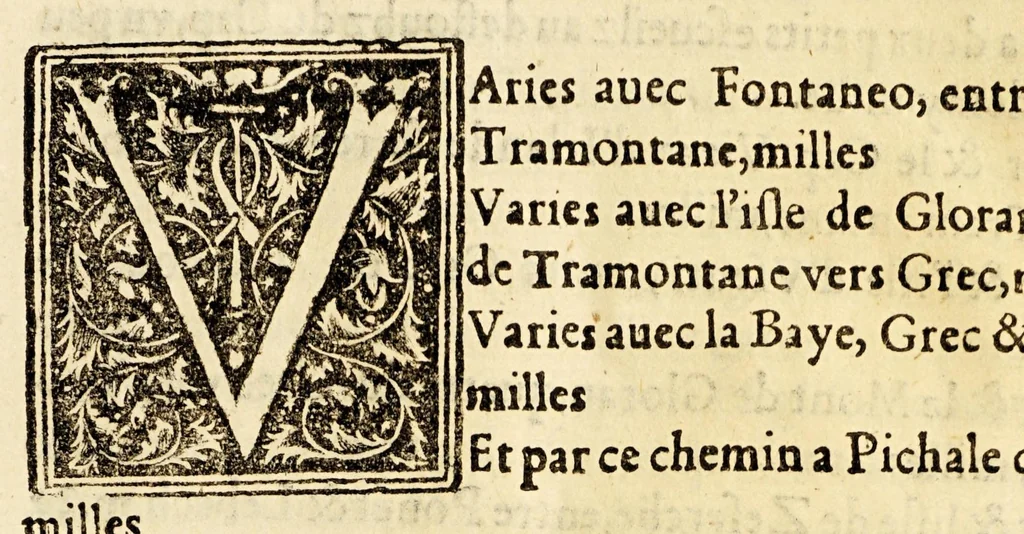 An illustration from Le portulan contenant la description tant des mers du Ponent despuis le destroict de Gibeltar iusques a la Schiuse en Flandres, que de la mer Mediterranée, ou du Leuant,, 1577, leaf 47
