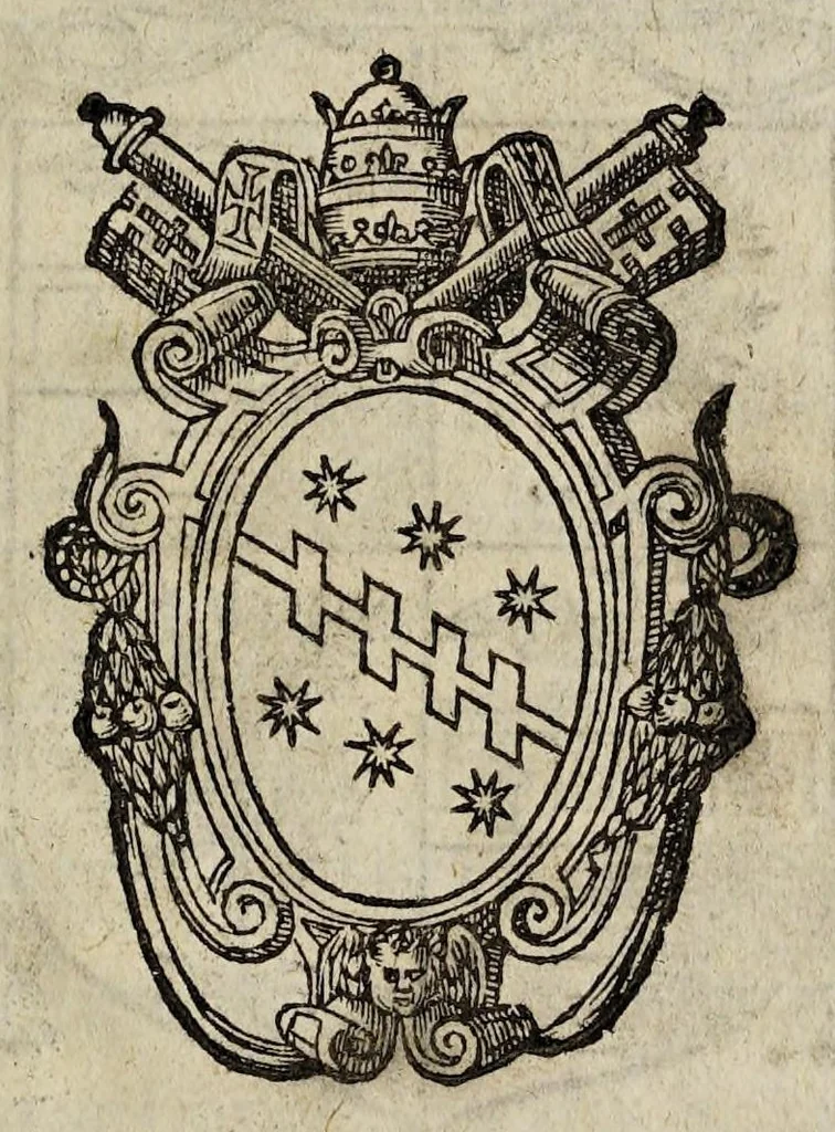 An illustration from Le povvoir et commission de Monseignevr l'illvstrissime & reuerendissime Cardinal de Plaisance, legat deputé par le S. Siege Apostolique au Royaume de France., 1592, leaf 5